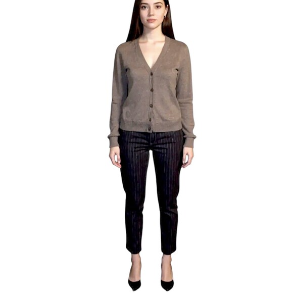 Gap Crop Flare Pinstripe Pants Women’s 10 Navy Blue (Inseam 25) Elastic Waist - Picture 1 of 7